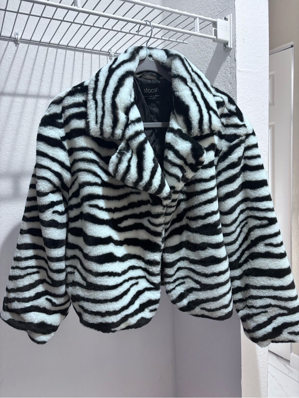 Stoosh Black and White Zebra Faux Fur Teddy Jacket